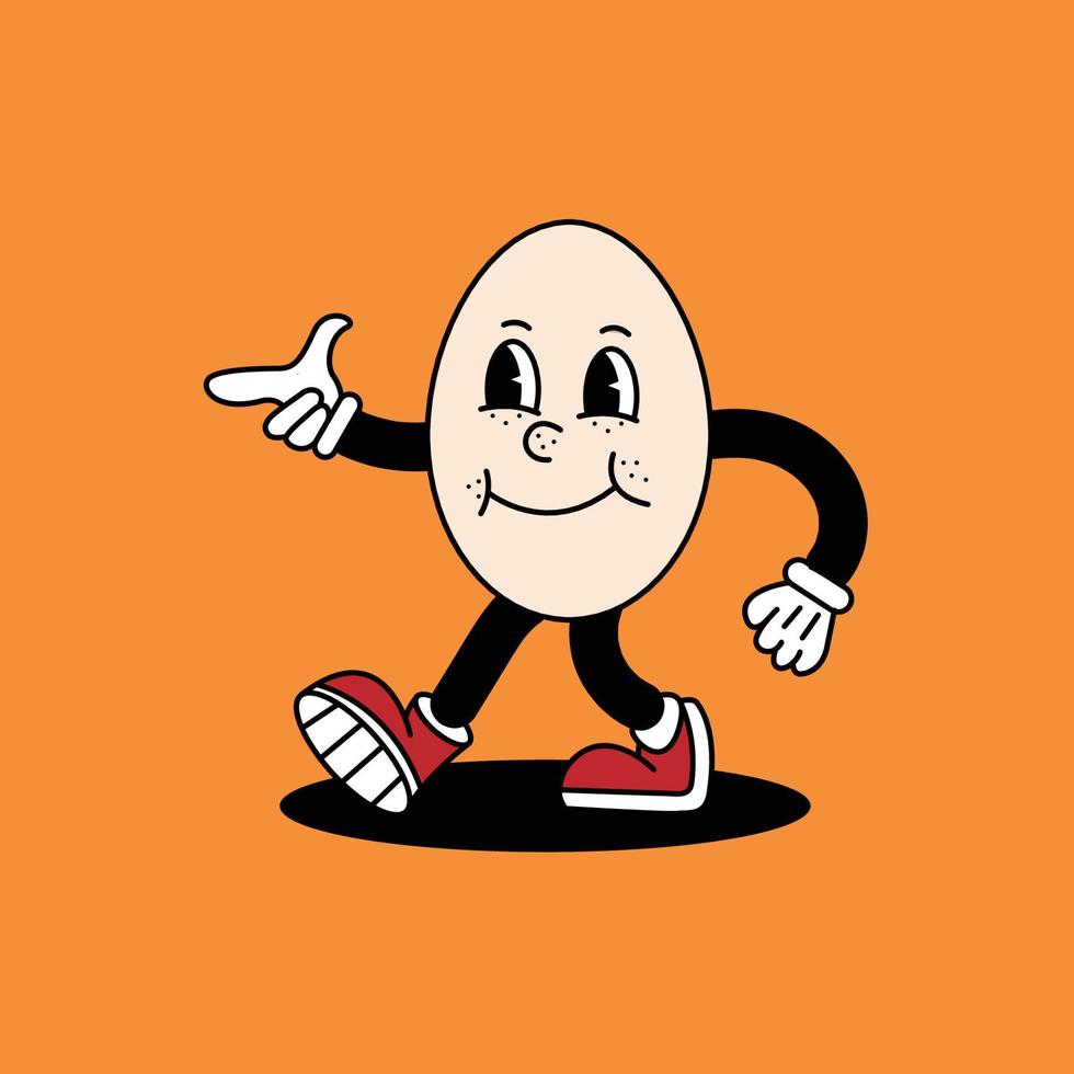 leuke grappige eieren mascotte in acties, eieren cartoon retro design. vector illustratie