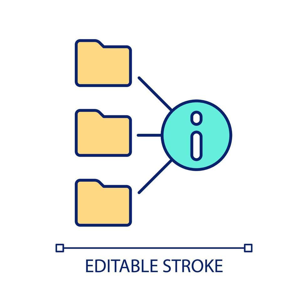 business intelligence rgb kleur icoon. informatie in bestandsmappen voor database. gegevens opslag. geïsoleerde vectorillustratie. eenvoudige gevulde lijntekening. bewerkbare streek. vector