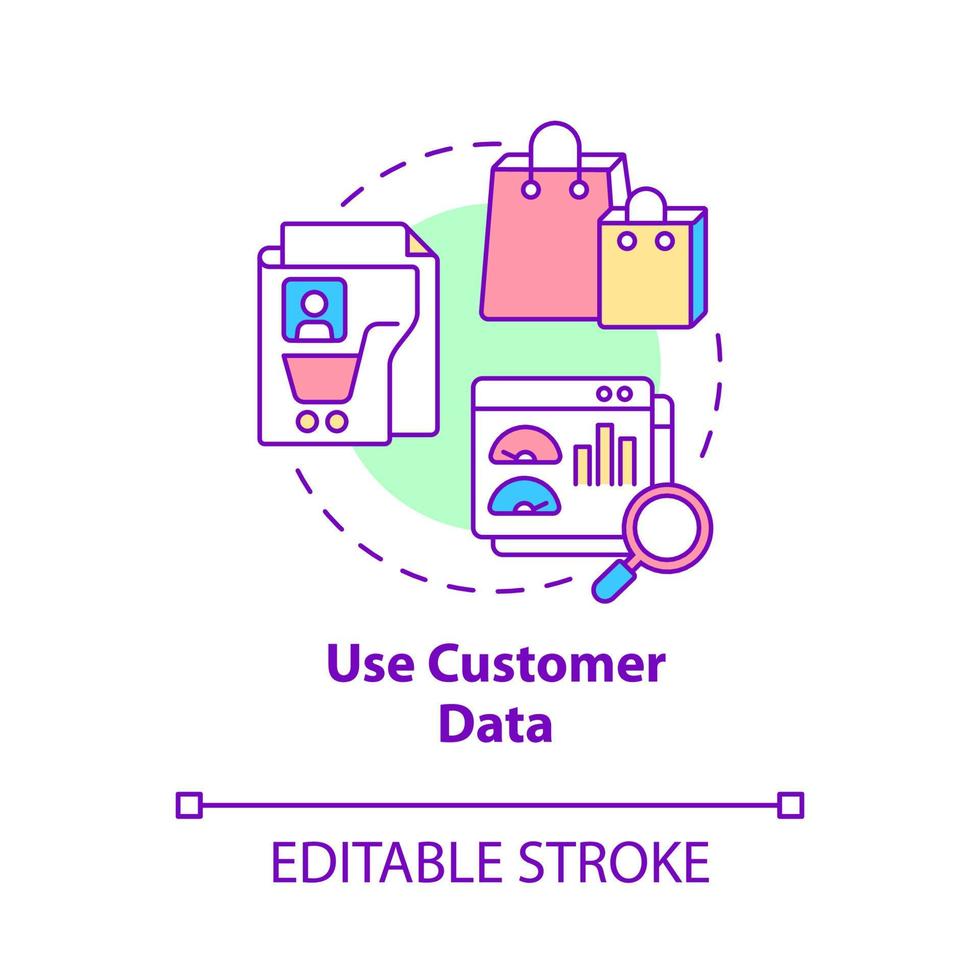 gebruik het pictogram van het klantgegevensconcept. gepersonaliseerde informatie collectie abstracte idee dunne lijn illustratie. geïsoleerde overzichtstekening. bewerkbare streek. vector
