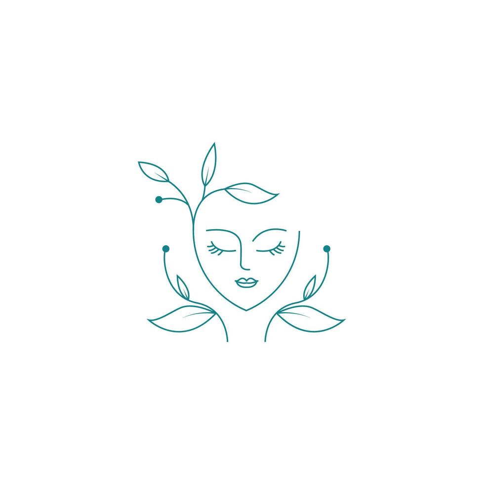 mooie vrouw gezicht logo ontwerpsjabloon. haar, meisje, bladsymbool. abstract ontwerpconcept voor schoonheidssalon, massage, tijdschrift, cosmetica en spa. premium vector pictogram.