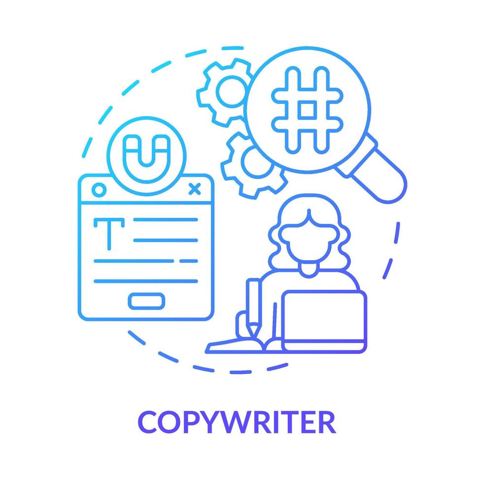 copywriter blauw kleurverloop concept icoon. inhoud seo schrijver. digitale marketing beroep abstracte idee dunne lijn illustratie. geïsoleerde overzichtstekening. vector