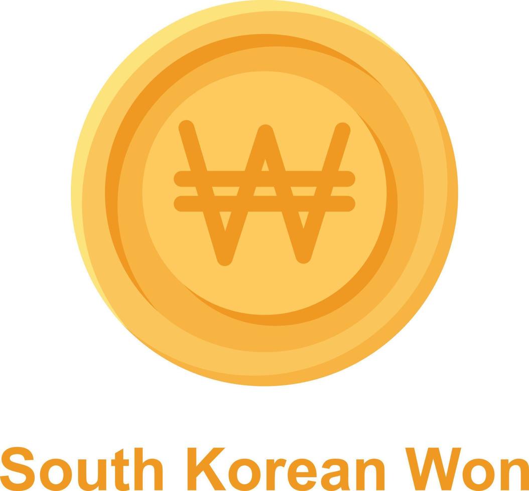 Zuid-Koreaans won munt geïsoleerd vectorpictogram dat gemakkelijk kan worden gewijzigd of bewerkt vector