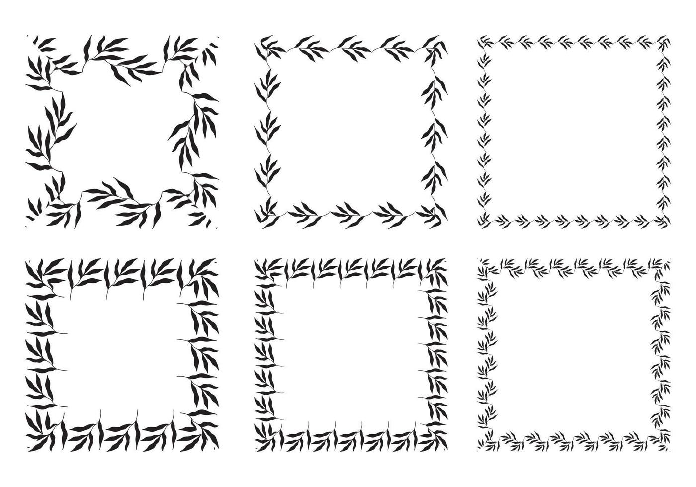 illustratie van de verzameling van diverse vierkante zwarte vierkante frames gemaakt van planten op een witte geïsoleerde achtergrond vector