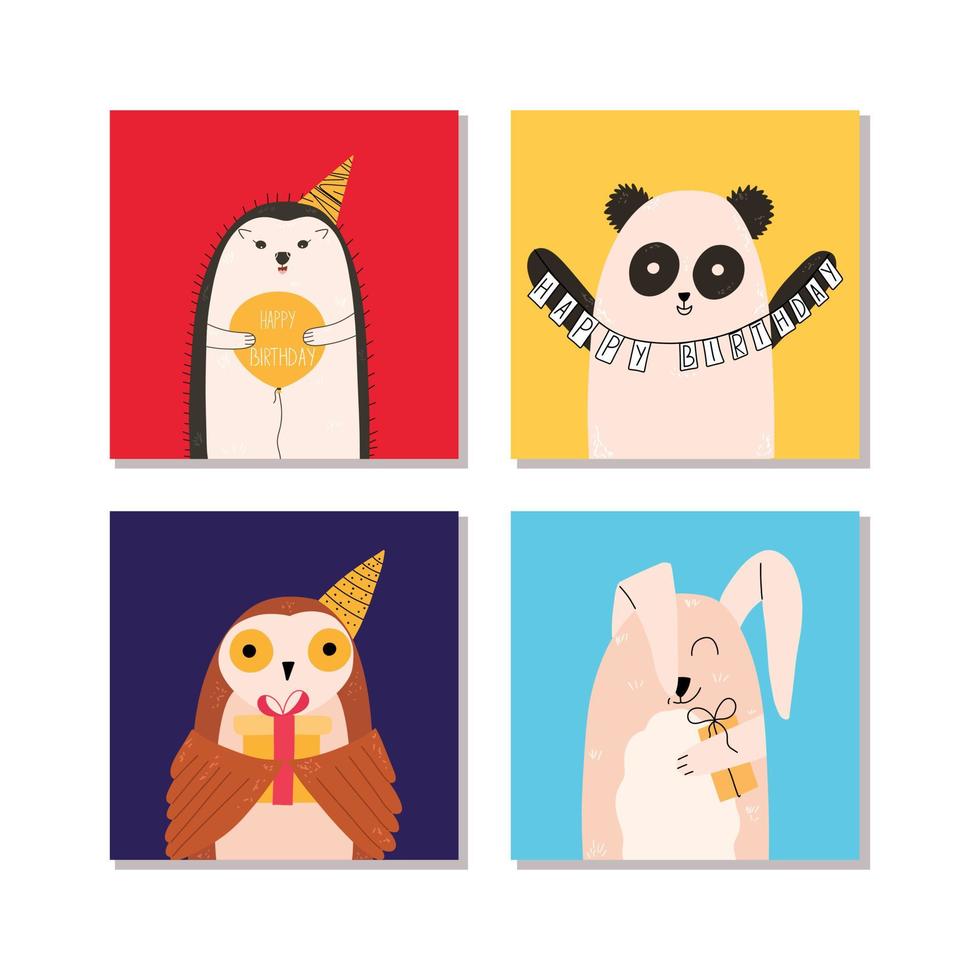 verjaardagskaartontwerp met schattige dieren. vectorillustratie in vlakke stijl vector