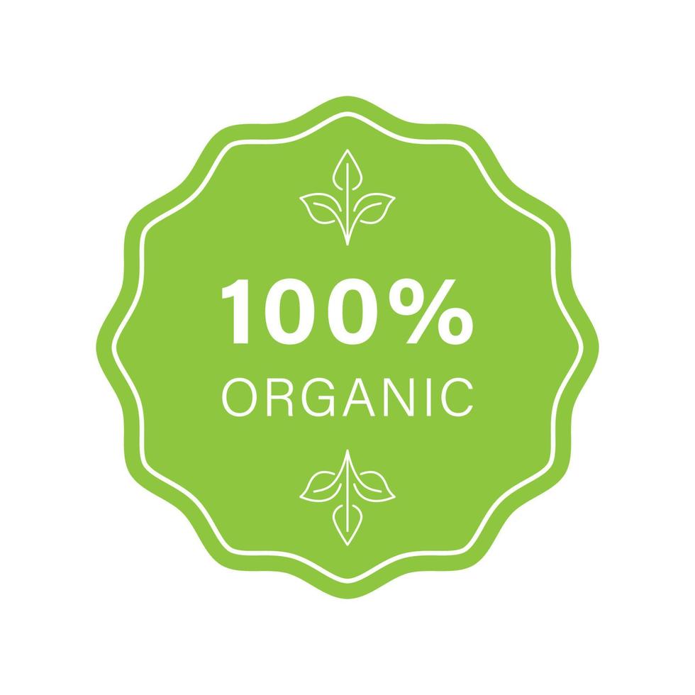 100 procent biologisch groen pictogram. bio gezonde eco-voedselsticker. natuurlijke product stempel. ecologie product veganistisch voedsel teken. biologisch blad eco teken. geïsoleerde vectorillustratie. vector