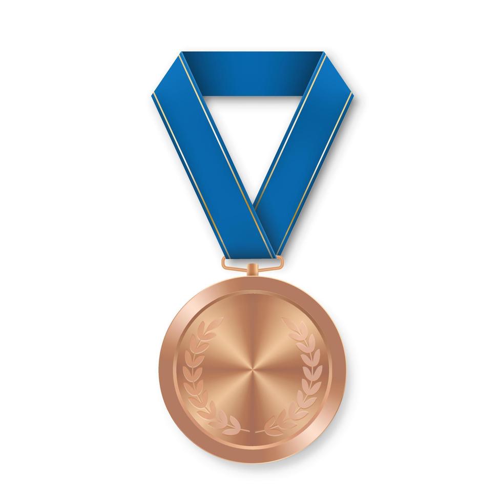 bronzen award sportmedaille voor winnaars met blauw lint vector