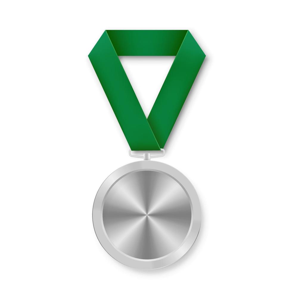 zilveren prijs sportmedaille voor winnaars met groen lint vector