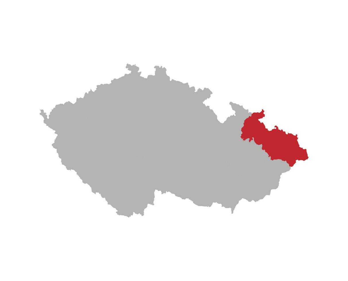 Tsjechische kaart met Moravische Silezische regio rode markering op witte achtergrond vector