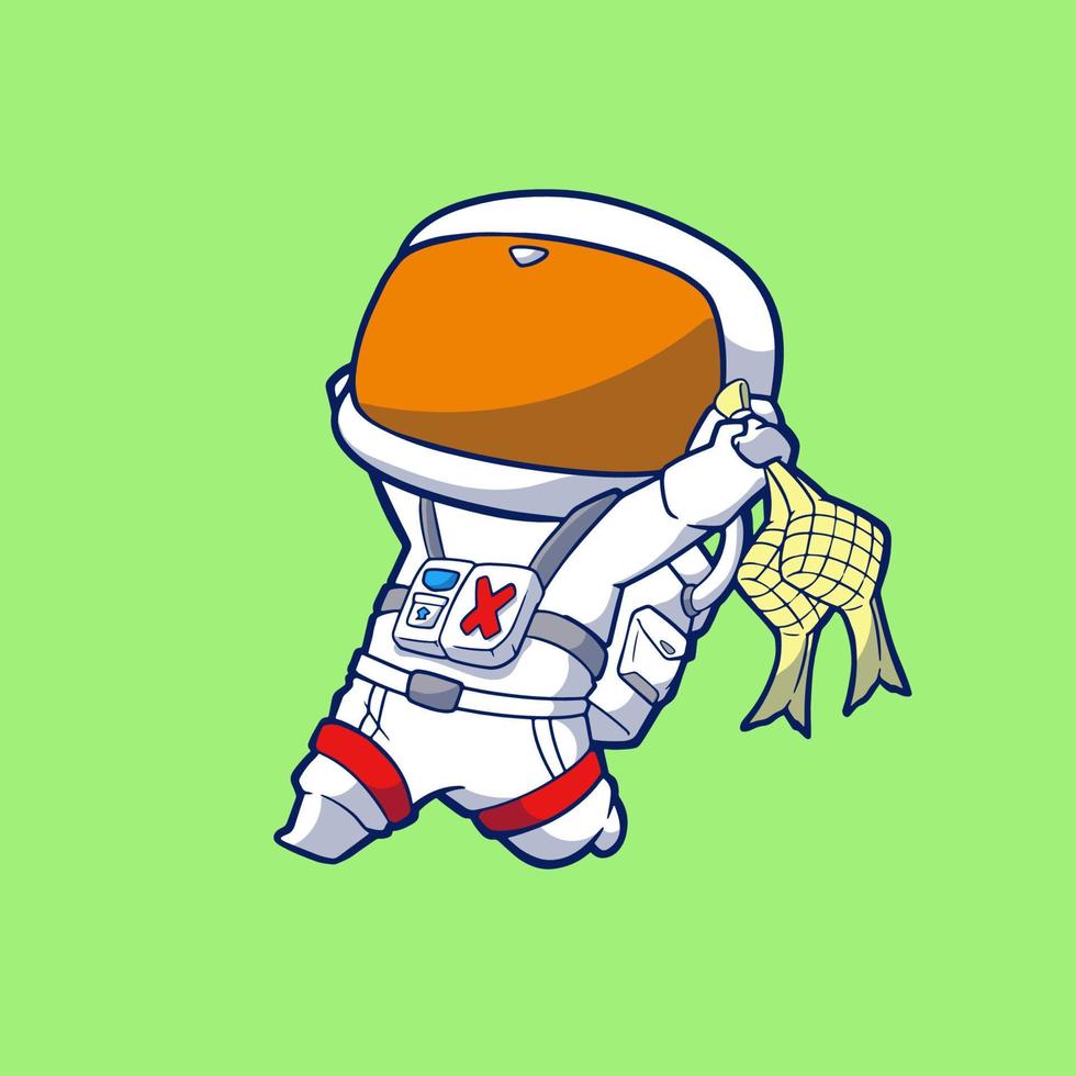 cartoon astronaut die ketupat vasthoudt voelt zich gelukkig vector