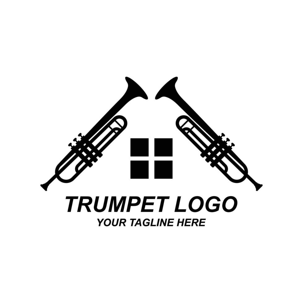 trompet logo ontwerp, melodie genereren, muziekinstrument vector schets illustratie