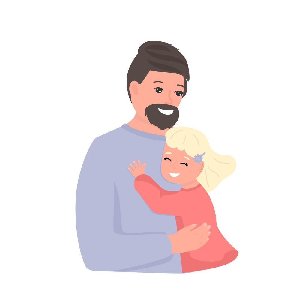 gelukkige vader en schattig dochtertje knuffelen elkaar. gelukkig vaderdagconcept. feestelijke kaart. vector