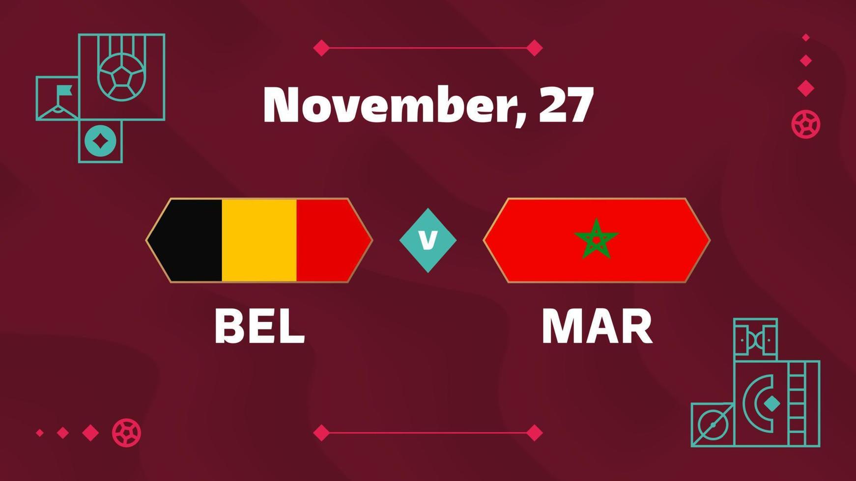 belgië vs marokko, voetbal 2022, groep f. wereldkampioenschap voetbal competitie wedstrijd versus teams intro sport achtergrond, kampioenschap competitie finale poster, vectorillustratie. vector