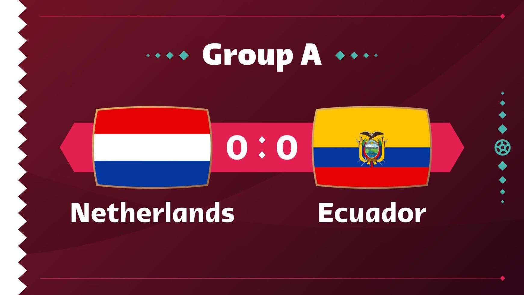 nederland vs ecuador, voetbal 2022, groep a. wereldkampioenschap voetbal competitie wedstrijd versus teams intro sport achtergrond, kampioenschap competitie finale poster, vectorillustratie. vector