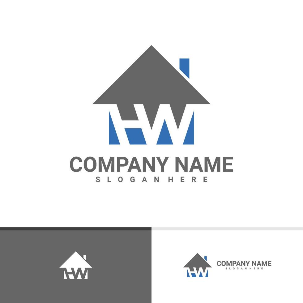 brief hw met huis logo vector sjabloon, creatieve hw logo ontwerpconcepten