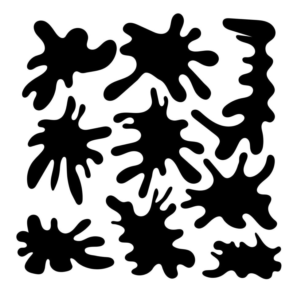 zwarte blob vormen ingesteld. spotcollectie voor decoraties en lijsten, rommelige spetters van slijk en verf. geïsoleerde vectorillustraties. vector