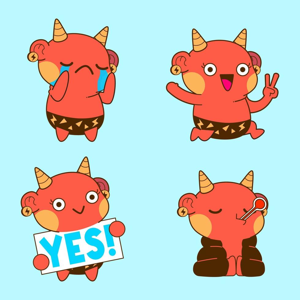 schattige demon tekening, schattige demon sticker vector set