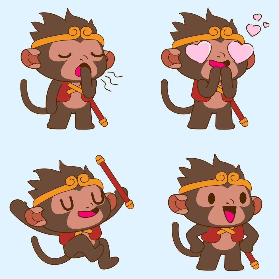 schattige aap tekening, schattige aap sticker vector set