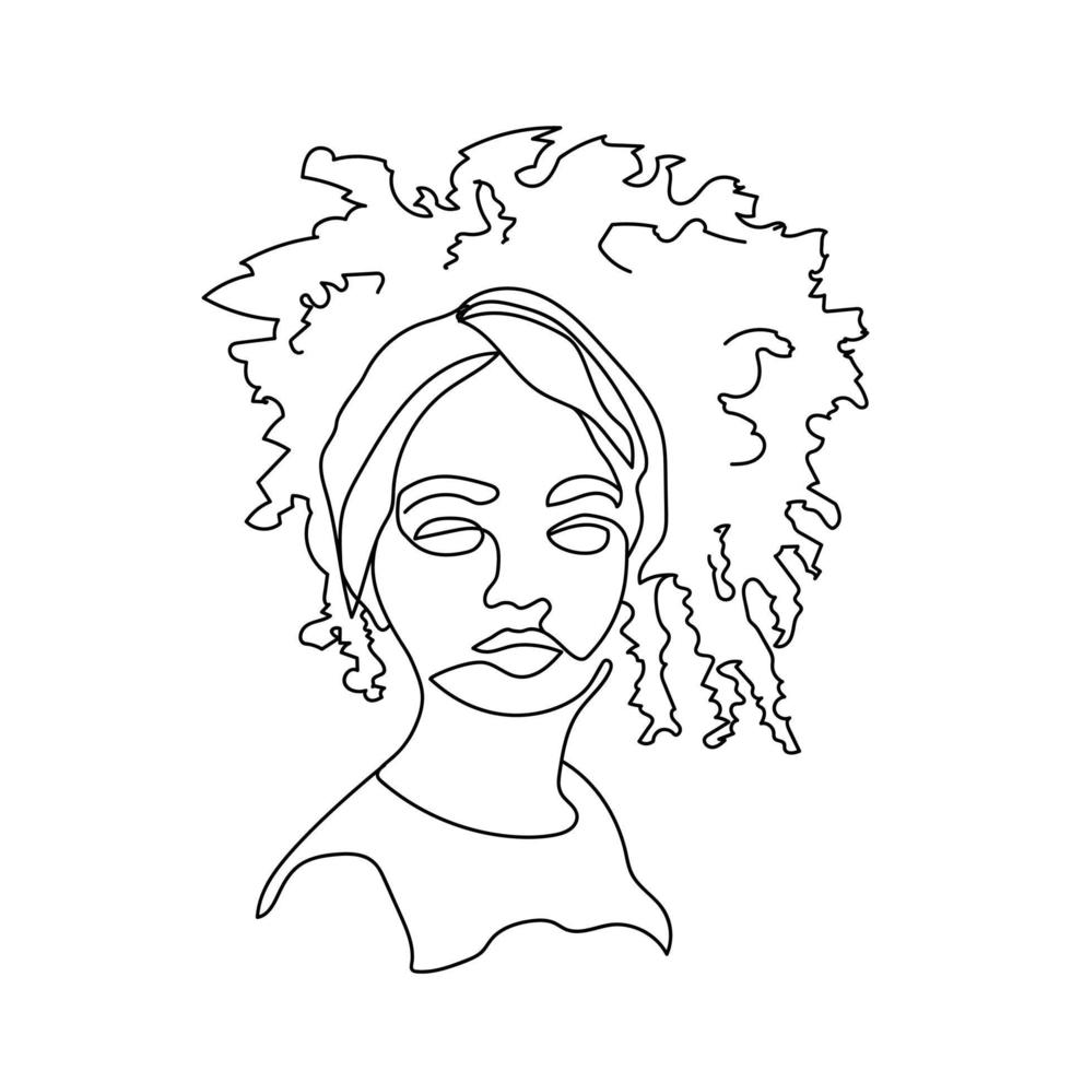 een portret van een jonge vrouw in één regel. schets van mooie dame. minimalistisch kunstelement. vormende contour van vrouwelijk gezicht. vectorillustratie op witte achtergrond vector