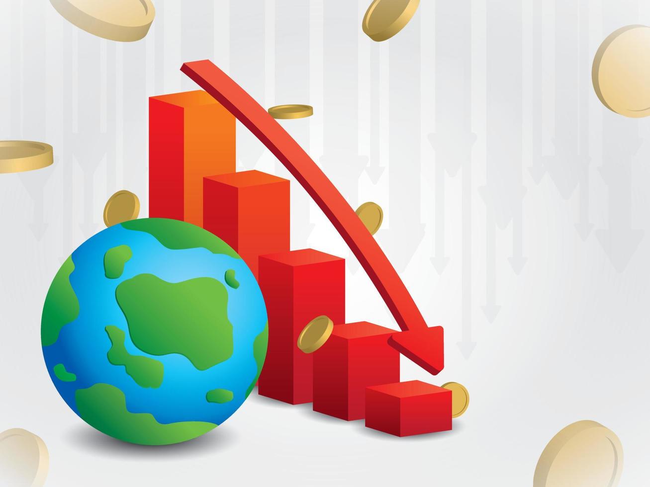 globale economische grafiek gaat naar beneden met geld achtergrond illustratie vector. vector