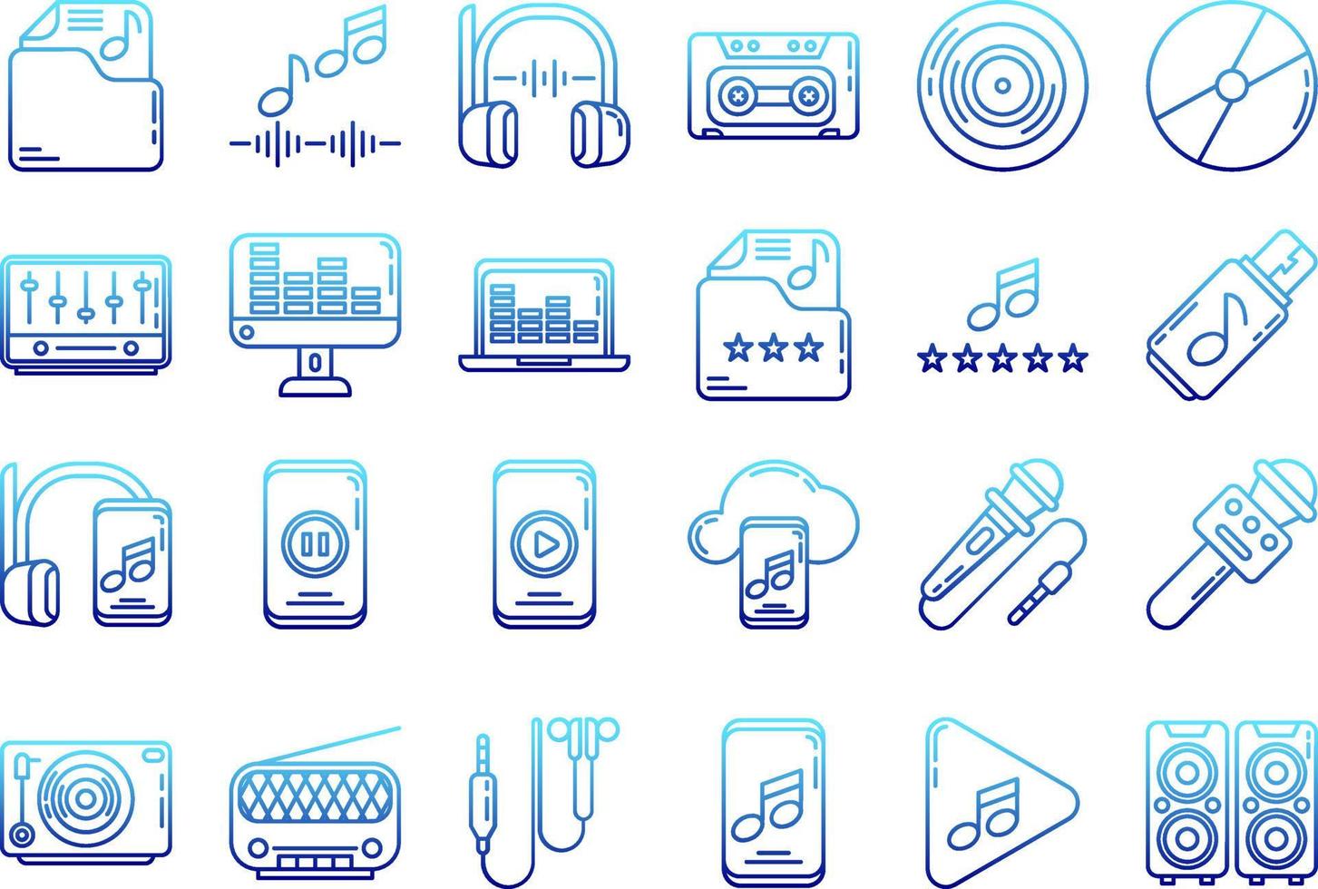 set van audio muziek iconen met transparante achtergrond vector