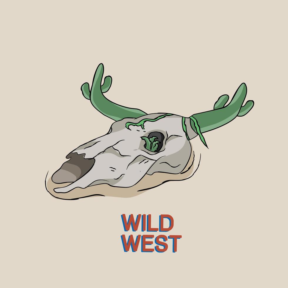 illustratie vectorafbeelding van het wilde westen, longhorn met cactus, geschikt voor achtergrond, banner, poster, enz. vector