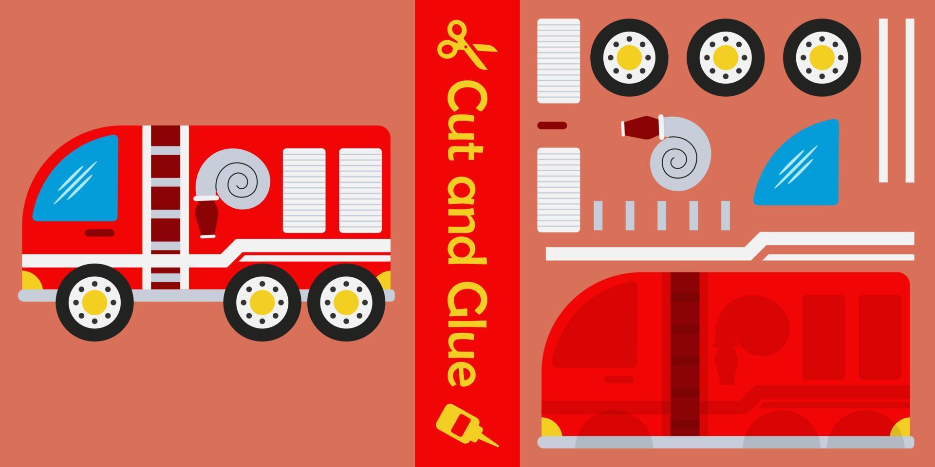 brandweerwagens. onderwijs papier spel voor kinderen. knip en lijm. vector illustratie