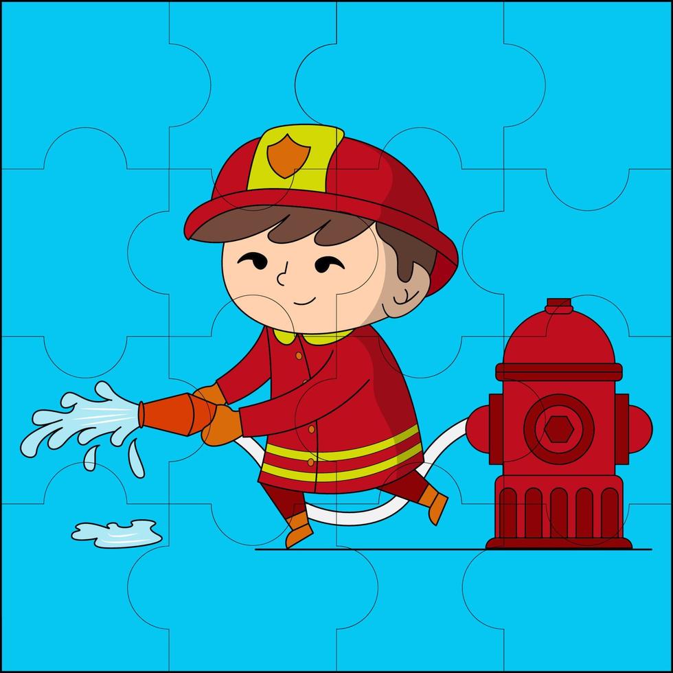 schattige jongen brandweerman geschikt voor kinder puzzel vectorillustratie vector