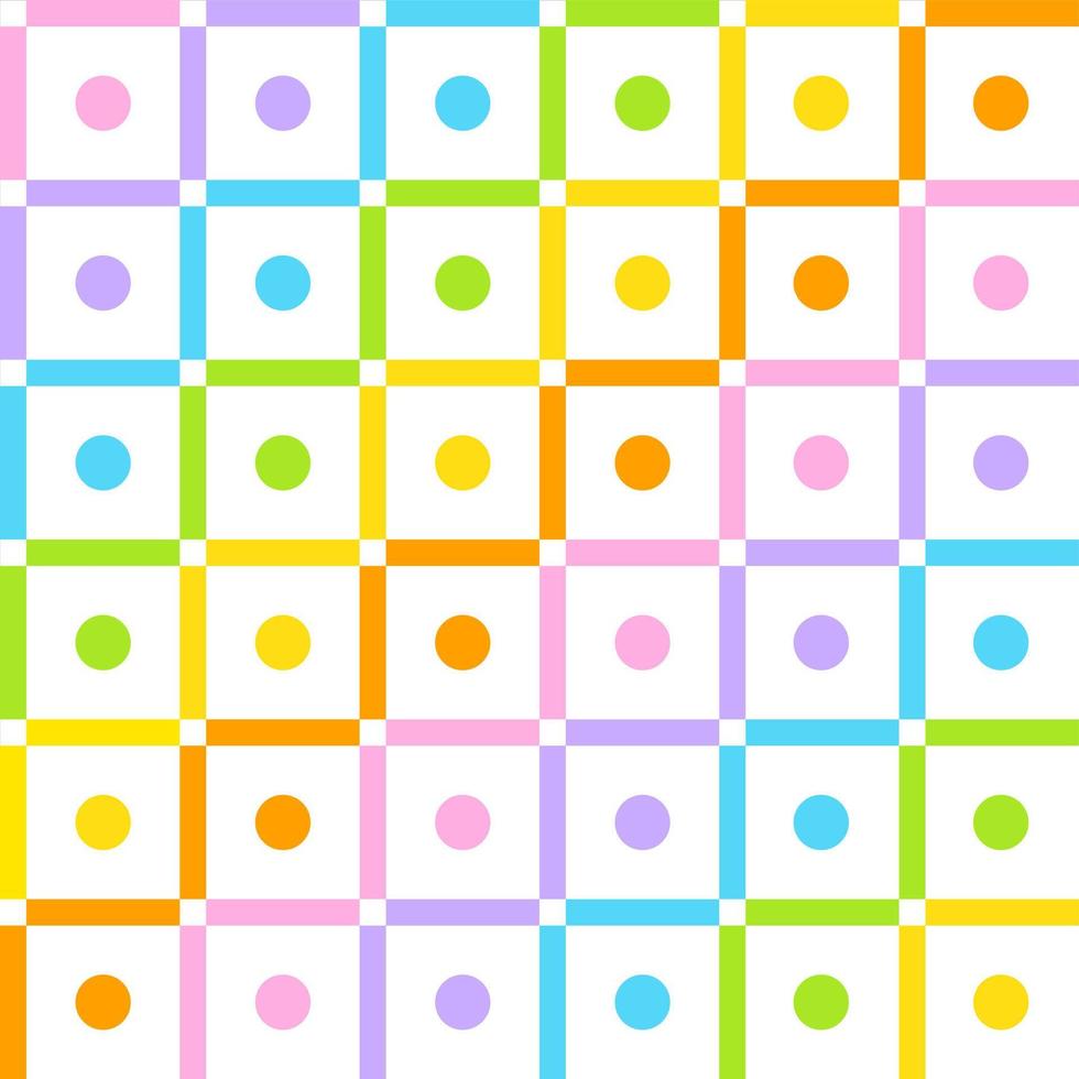 polkadot cirkel rond stip bol regenboog schattig pastel scott plaid tartan geruit lijn overlap kruisen gingang naadloos patroon cartoon vector illustratie print achtergrond mode weefsel picknick