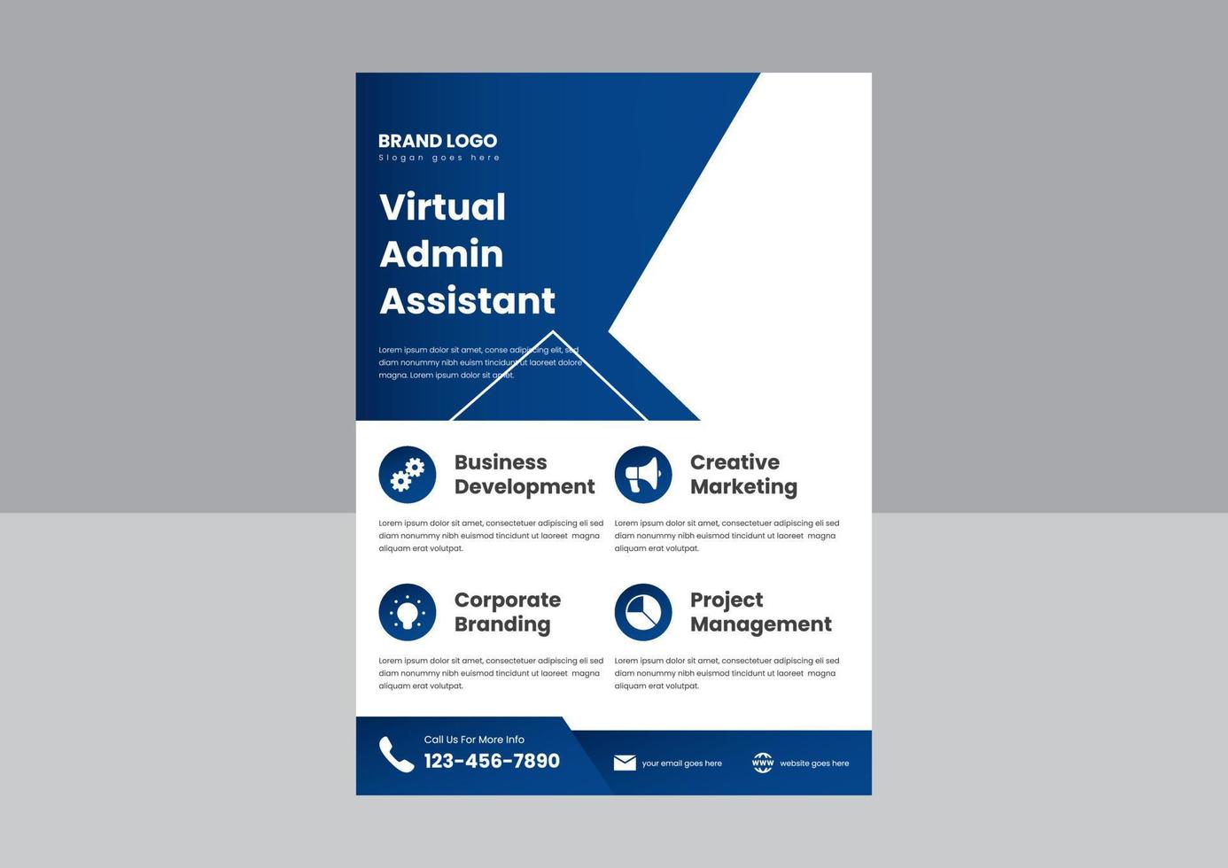 virtuele assistent service poster folderontwerp. gegevensinvoer virtuele service flyer. uw virtuele assistent-servicepostersjabloon vector