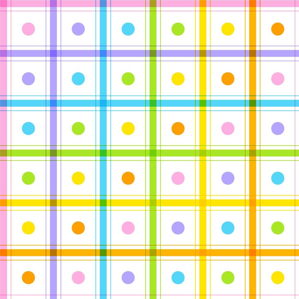 schattig polkadot cirkel rond stip geometrie element regenboog kleurrijk pastel streep gestreept lijn geruit plaid tartan buffel scott gingangpatroon cartoon vector naadloos patroon print mat achtergrond