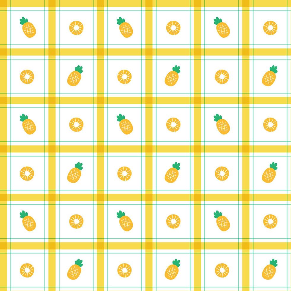 schattig half ananas blad fruit groente element geel groen streep gestreept lijn kantelen geruit plaid tartan buffel scott gingang patroon cartoon vector naadloze patroon print achtergrond
