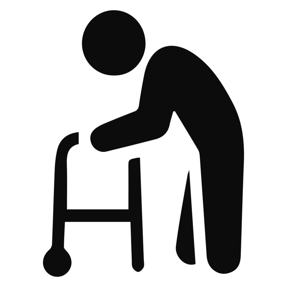 ouderling pictogram, oude man met rollator op witte achtergrond. vectorillustratie. vector