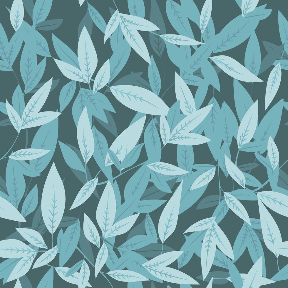 met de hand getekende klimop en wijnstokken overlay in lichtblauw groen op een blauwe achtergrond lagen naadloos patroon van bladeren in een bloemen natuur vector design
