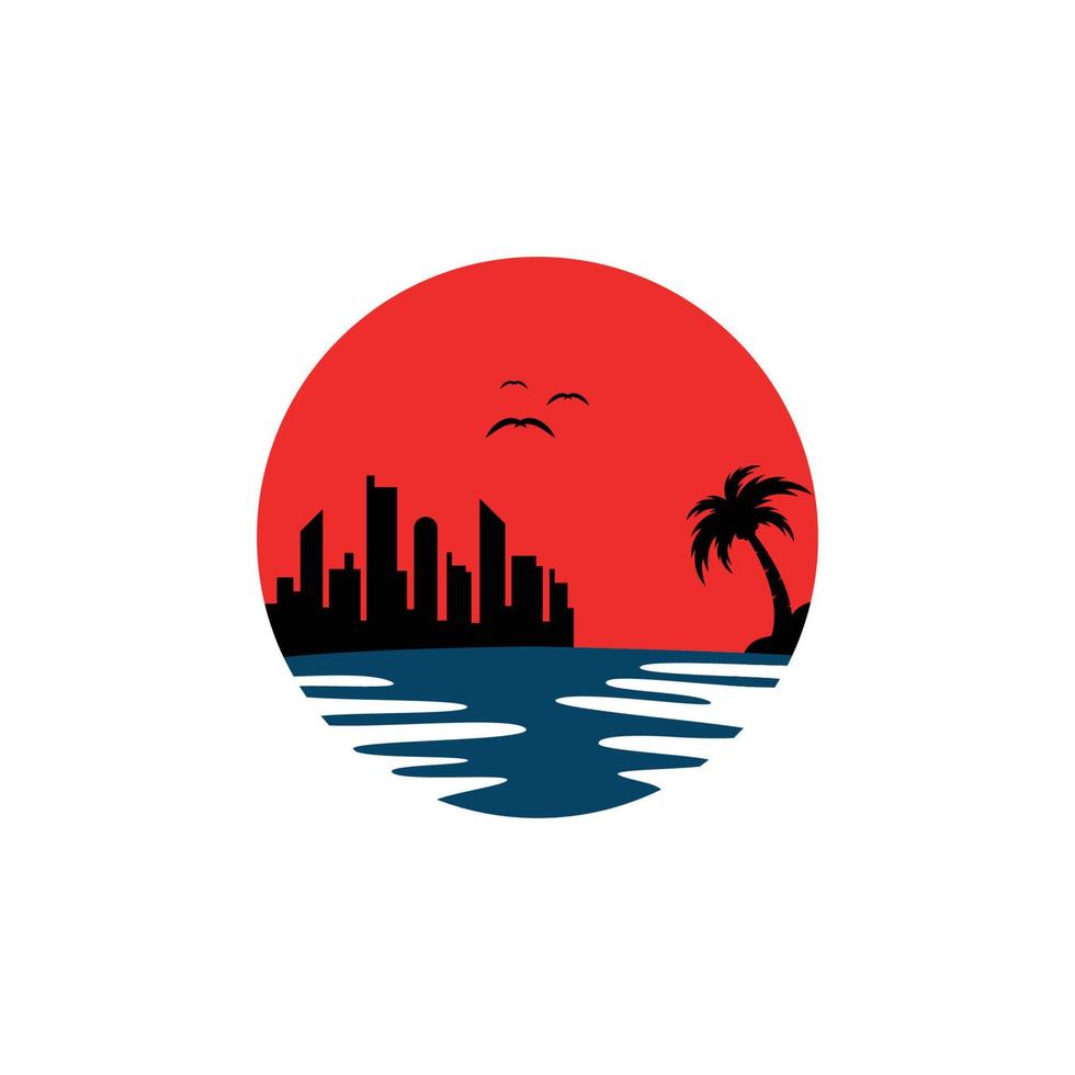 zonsondergang strand logo pictogram ontwerp sjabloon vector