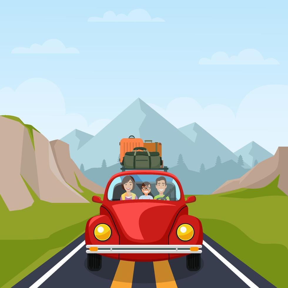 road trip met de auto op zomervakantie achtergrond vector