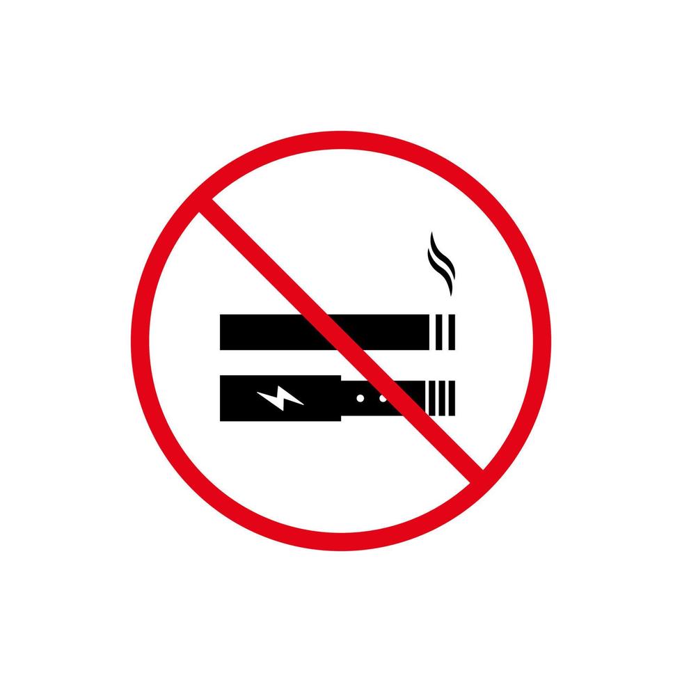 verbod rook vape en sigaret zwart silhouet icoon. niet roken nicotine en elektronische sigaret verboden pictogram. verboden roken vaping gebied rood stopsymbool. geïsoleerde vectorillustratie. vector