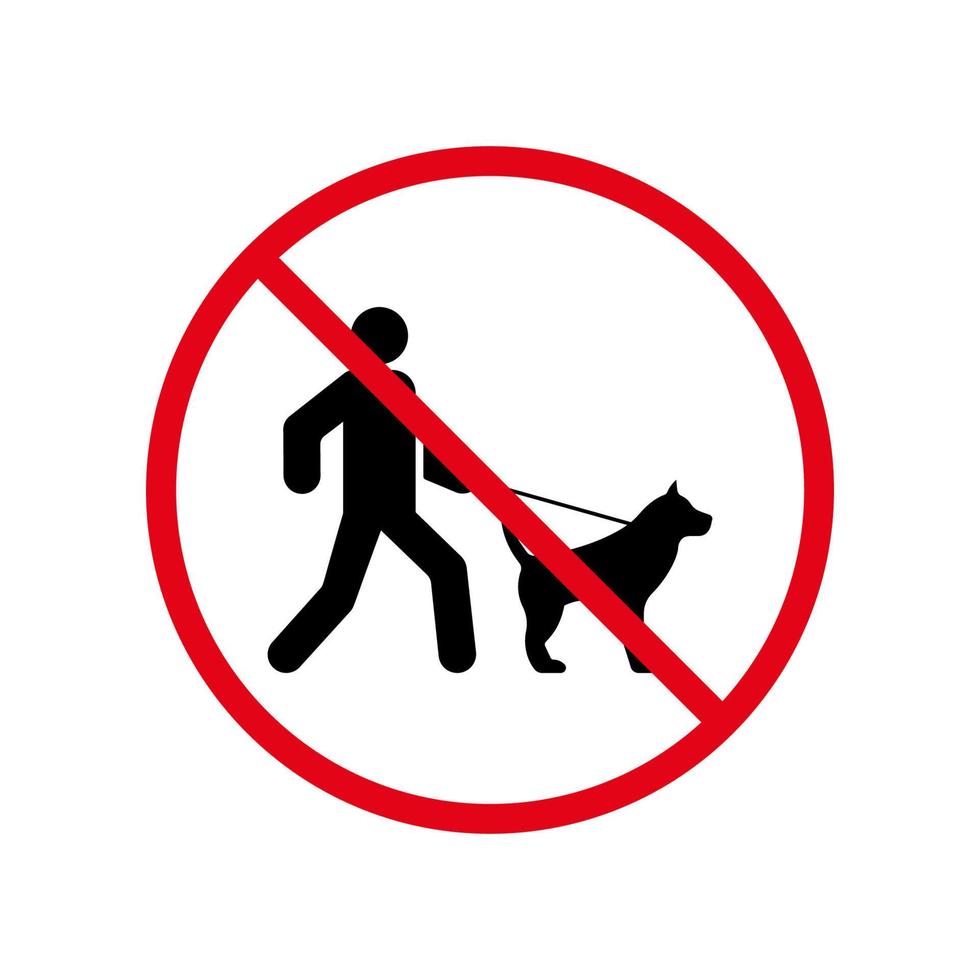 niet wandelen met leiband binnenlandse hond puppy verbod zwart silhouet icoon. man lopen met hond pictogram. verbieden wandelaar persoon met zoogdier huisdier hond symbool. geïsoleerde vectorillustratie. vector