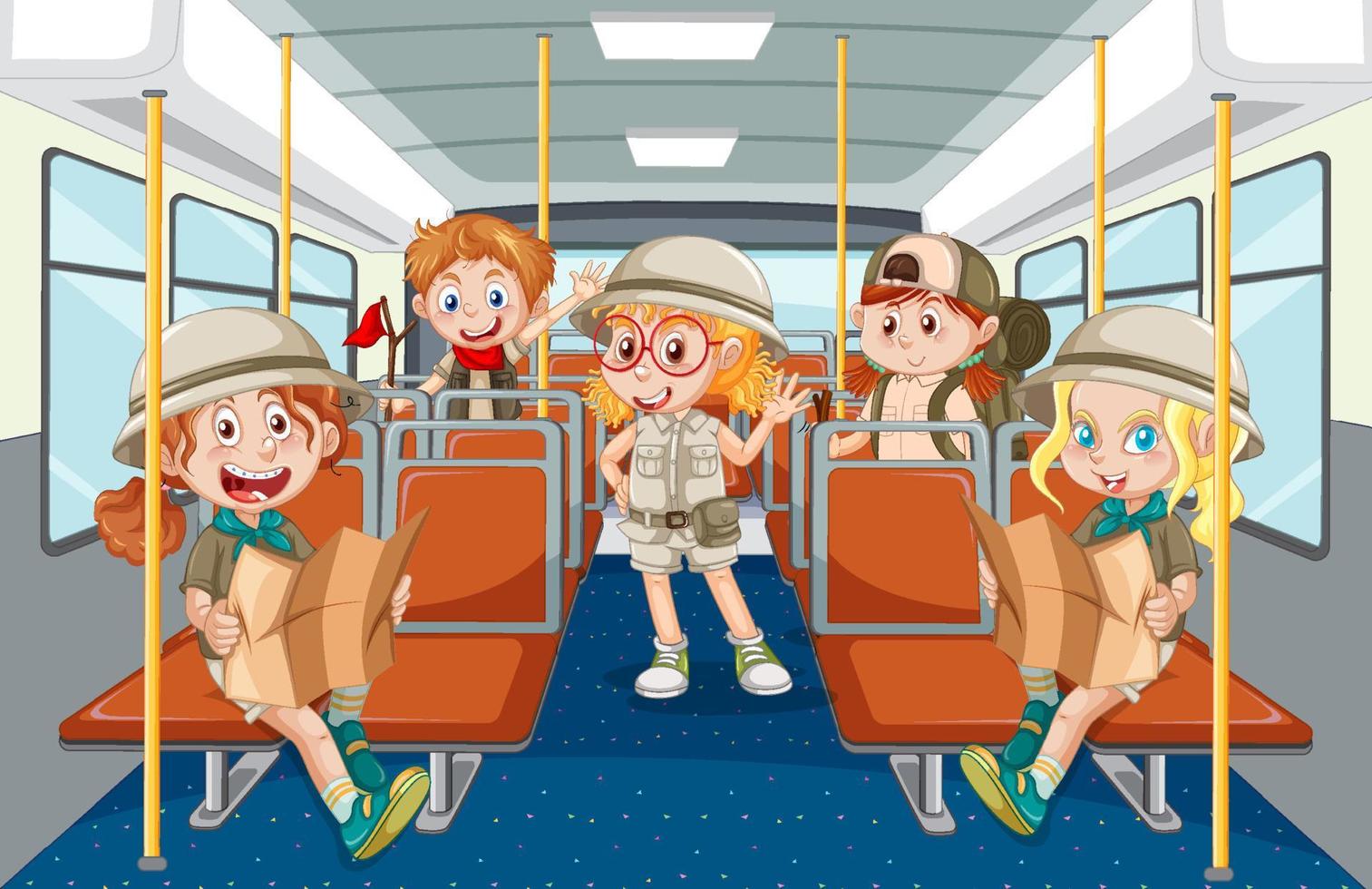 binnen bus met mensen cartoon vector
