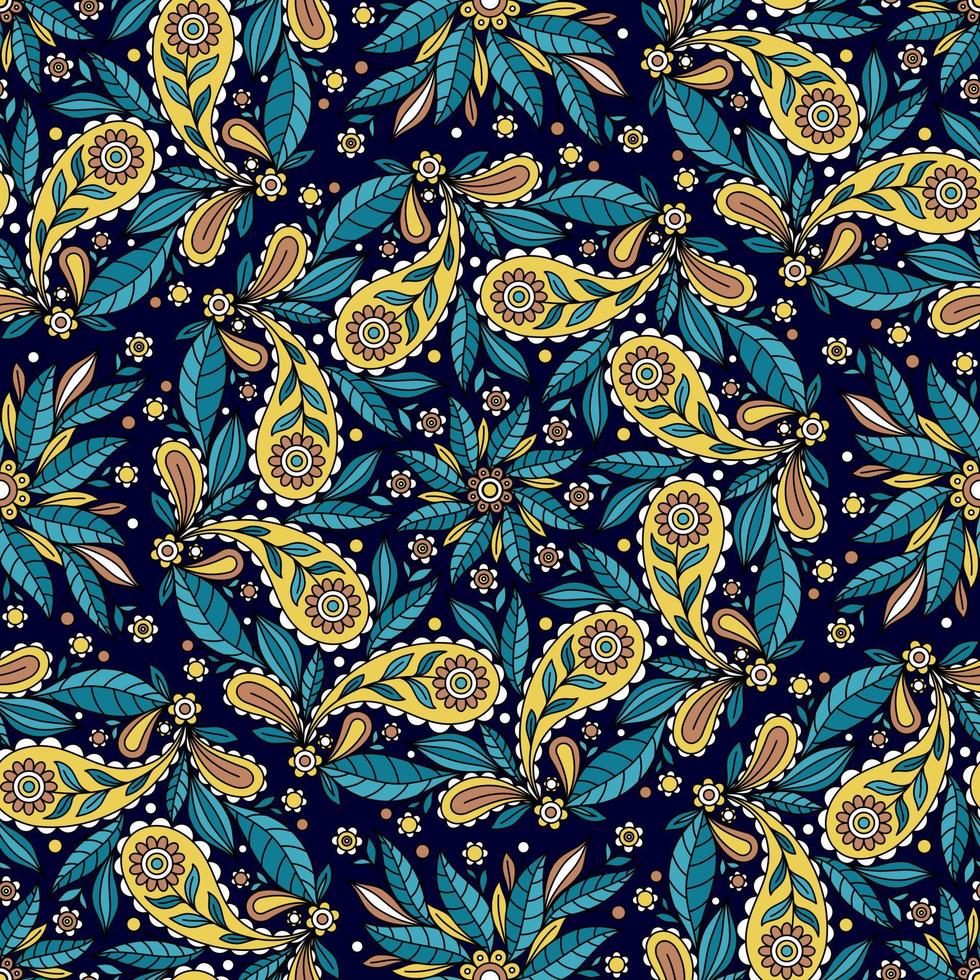 donkerblauwe vector naadloze achtergrond met een complexe kleurrijke ronde gestileerde bloemen ornament