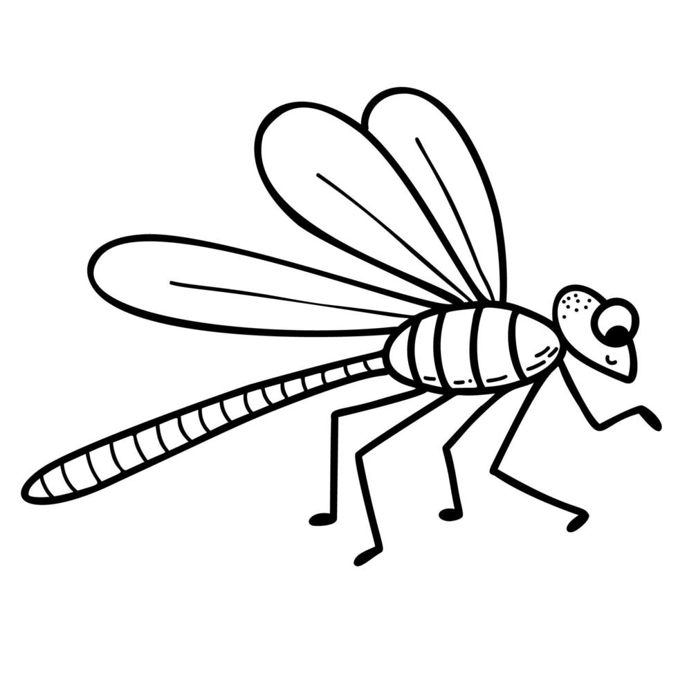 schattige libel. gevleugeld insect. lineaire handtekening. vectorillustratie. karakter voor ontwerp, decor, decoratie en print. vector