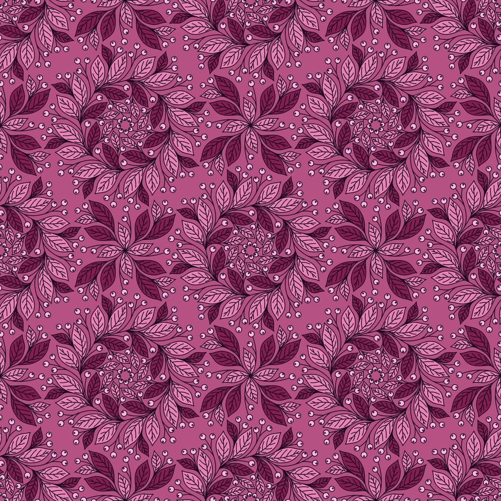 roze naadloze vectorachtergrond met bloemenornament en bessen vector