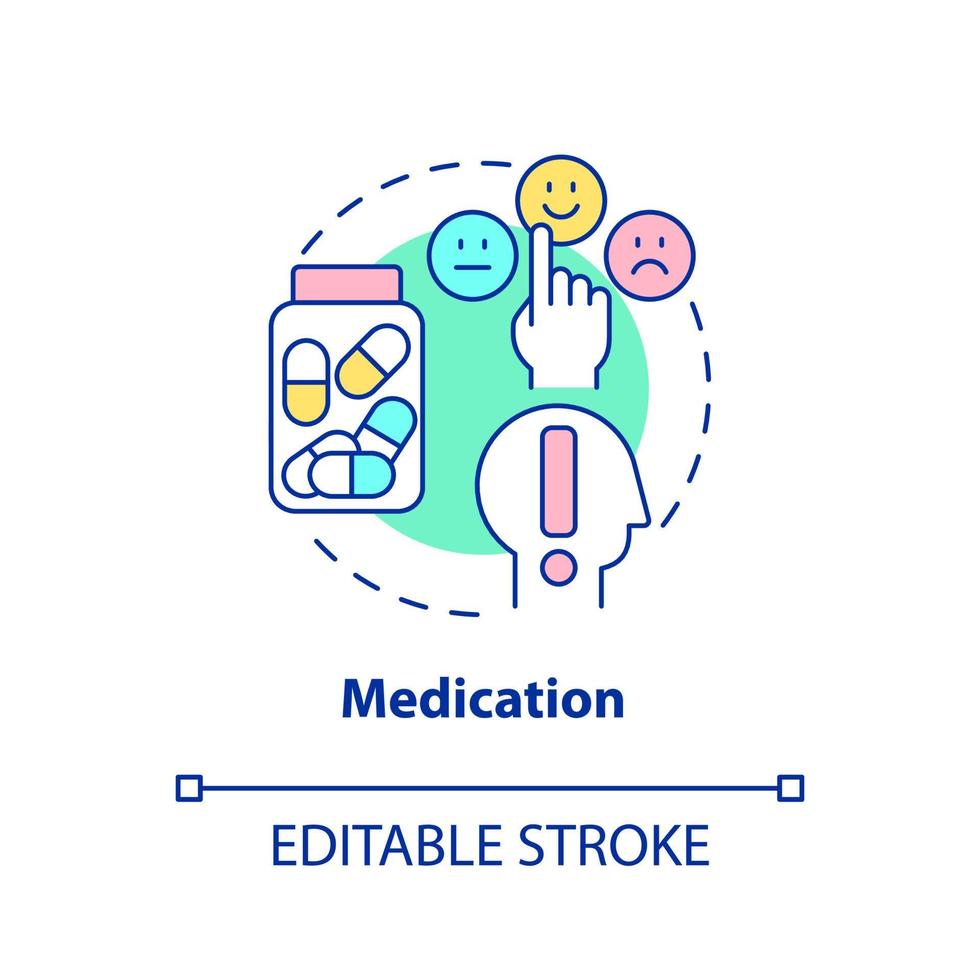 medicatie concept icoon. medicatie voorschrift. gedragsstoornis behandeling abstracte idee dunne lijn illustratie. geïsoleerde overzichtstekening. bewerkbare streek. vector