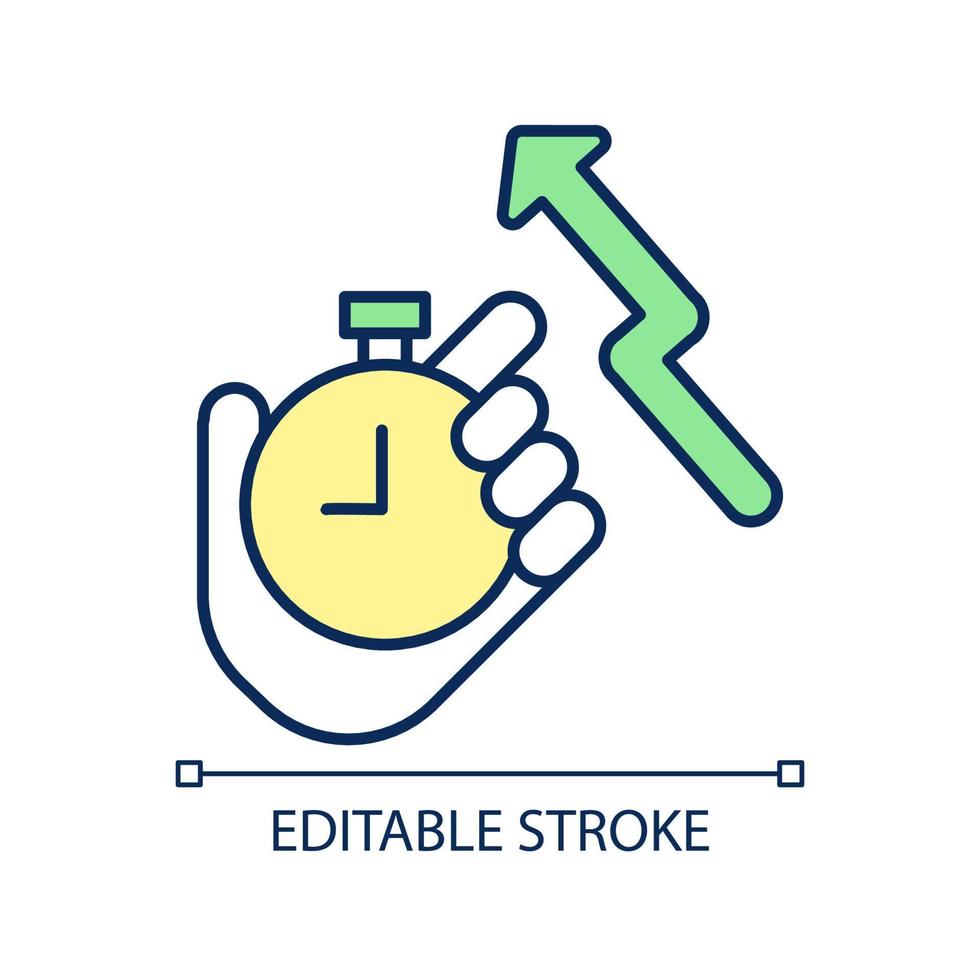 timing data groei rgb kleur icoon. tijdscore stijgt en stijgt. stopwatch maat. statistische stijging. geïsoleerde vectorillustratie. eenvoudige gevulde lijntekening. bewerkbare streek. vector