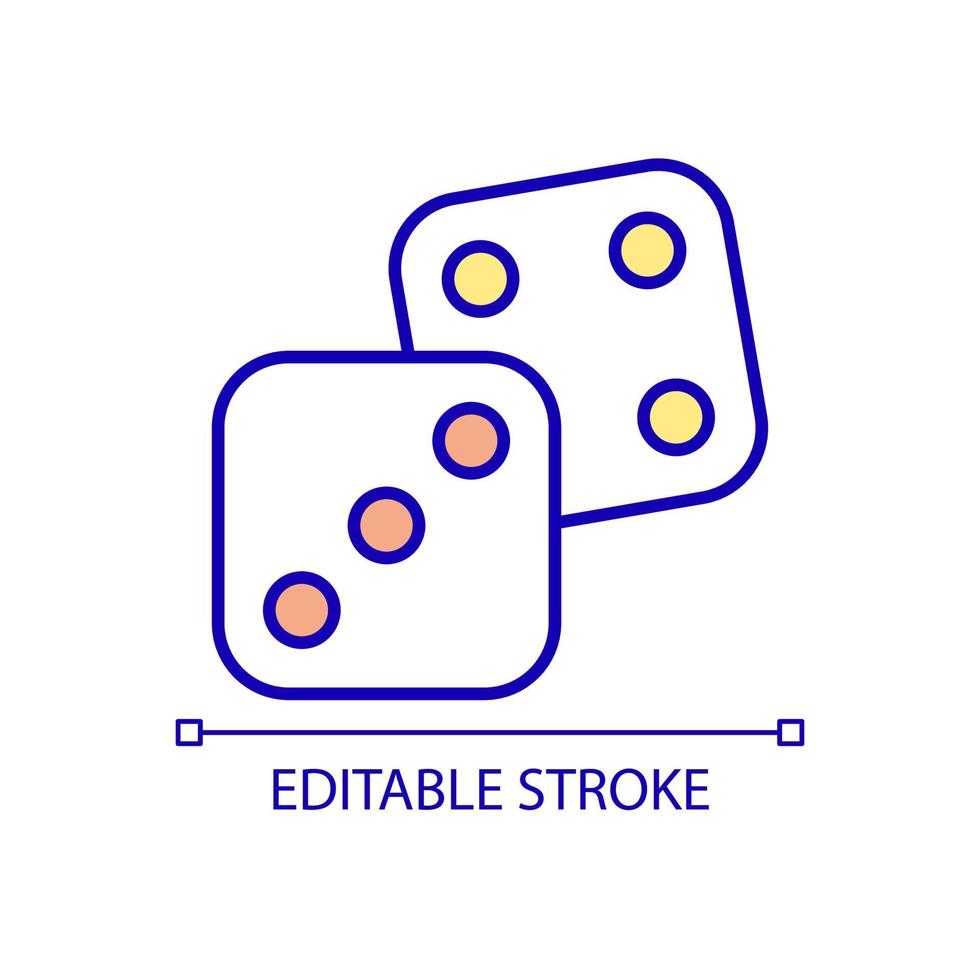 gokken rgb kleur pictogram. dobbelstenen paar spelen. casino-entertainmentindustrie. recreatie en comfort. geïsoleerde vectorillustratie. eenvoudige gevulde lijntekening. bewerkbare streek. vector