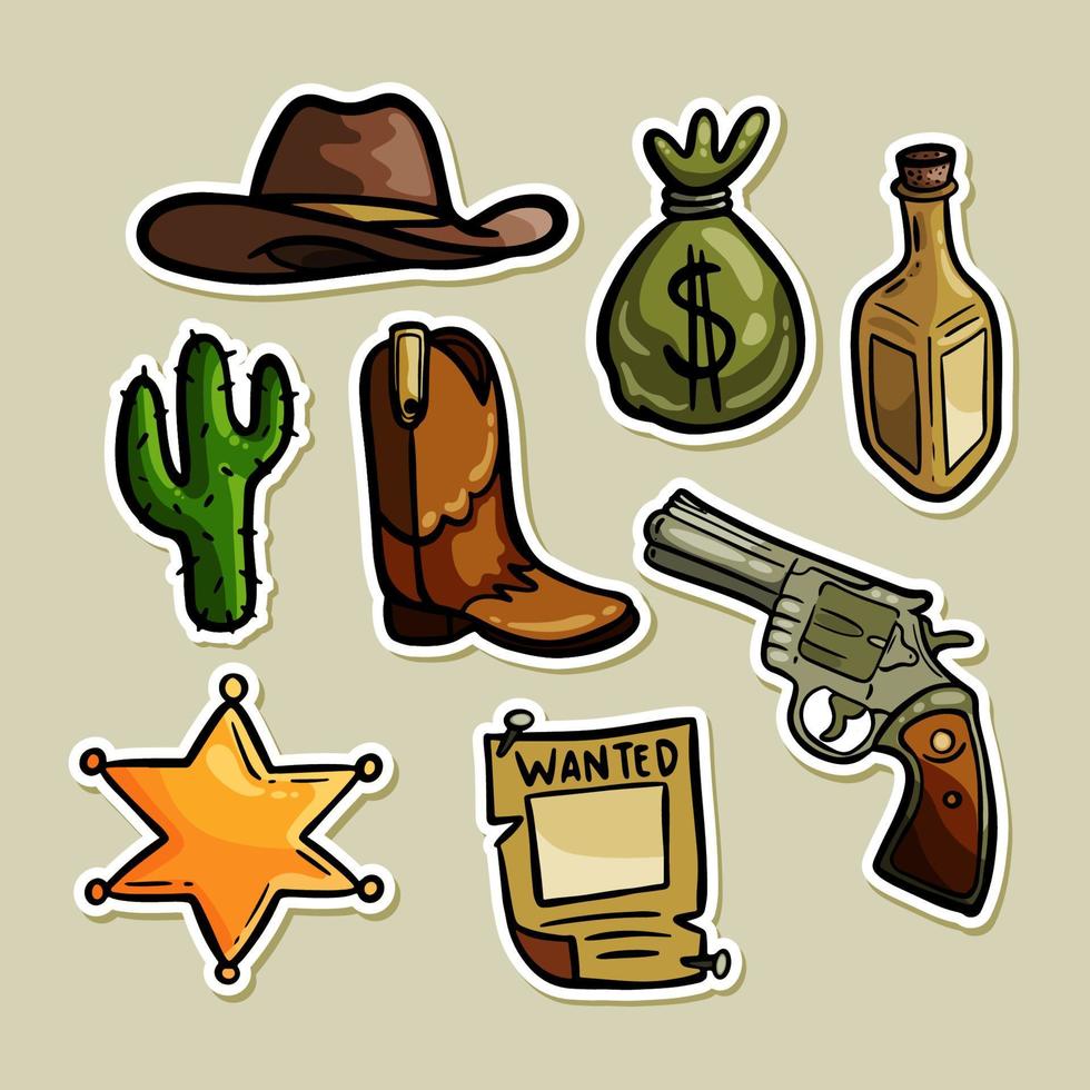 schattige doodle wilde westen cowboy sticker vector