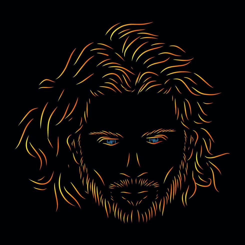 hoofd cool man lijn popart potrait logo kleurrijk ontwerp met donkere achtergrond. geïsoleerde zwarte achtergrond voor t-shirt vector