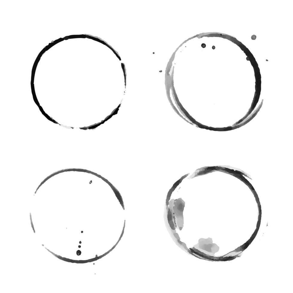 koffiekopje cirkel zwarte vector vlekken. ronde ring grunge vlek