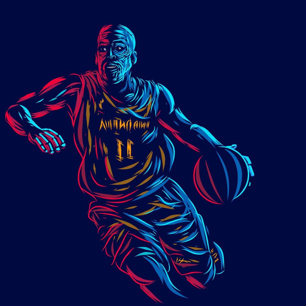 basketbal speler lijn popart potrait logo kleurrijk ontwerp met donkere achtergrond. abstracte vectorillustratie. geïsoleerde zwarte achtergrond voor t-shirt vector