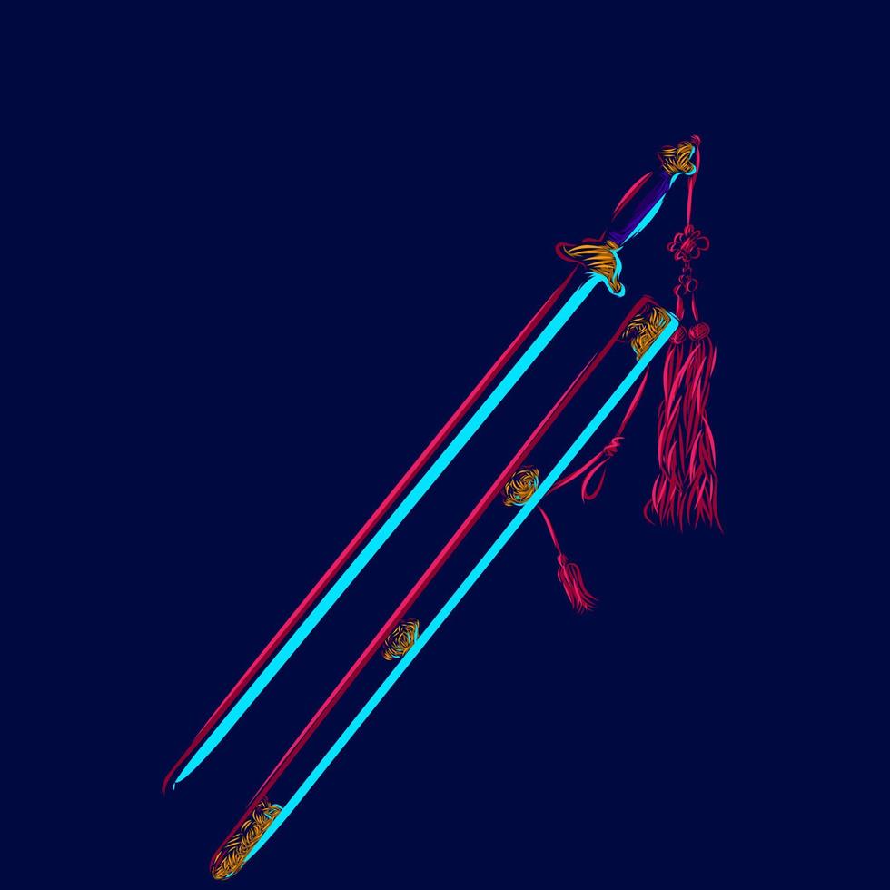 Samurai zwaard. popart lijn logo. kleurrijk ontwerp met donkere achtergrond. abstracte vectorillustratie. geïsoleerde zwarte achtergrond voor t-shirt vector