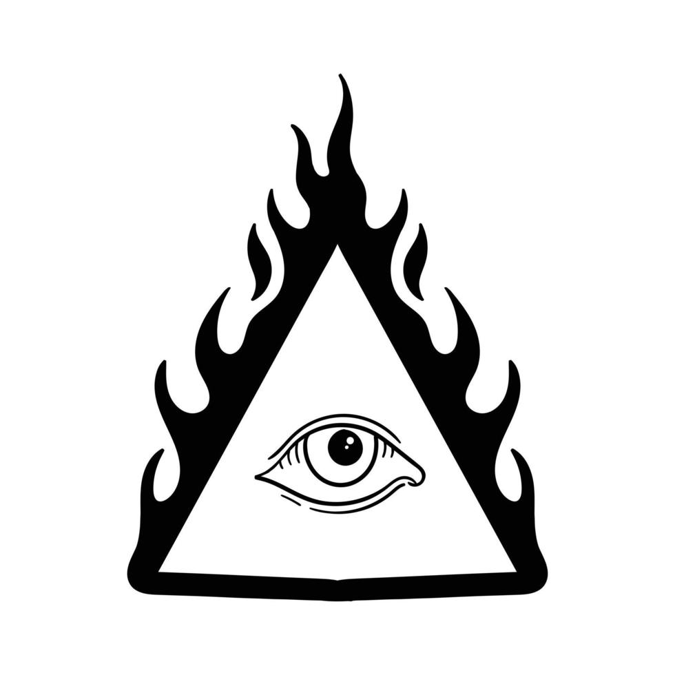 handgetekende driehoek vuur oog vintage doodle illustratie voor tattoo stickers poster enz vector